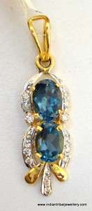 14k gold pendant diamond london blue topaz gemstones  