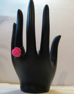 Pink Rose Bronzed Filigree Unique Flower Vintage Ring  
