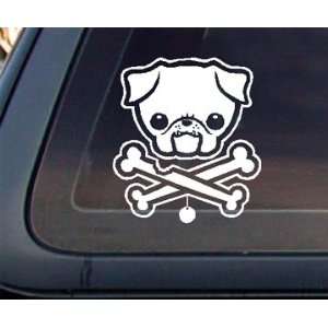  PUG Dog w/ Bone Car Decal / Sticker   White Automotive