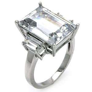  Sterling Silver 3 Stone Emerald Cut Cubic Zirconia Engagement Ring 