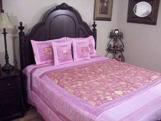   pink 5 pc shimmering indian bedding bedspread set in full queen size