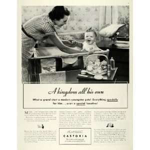  1936 Ad Fletchers Castoria Infant Laxative Baby Bath 