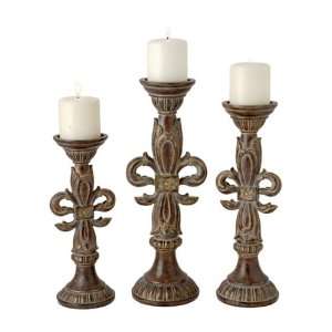  Set of 3 Old World Fleur de Lis Candle Stand Holders