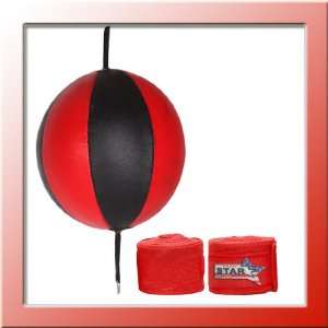 Speed ball boxing punch traning floor to ceiling redblk with hand wrap 