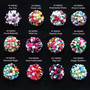 PICK 10 BOUTIQUE 2 LOOPY POM POM HAIR BOWS M2MG 1275H  