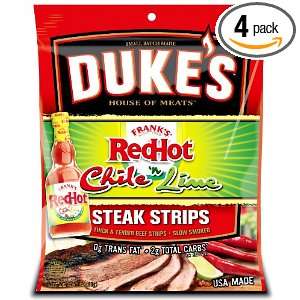 DUKES Franks RedHot Chile n Lime Steak Strips, 3.15 Ounce Bags 