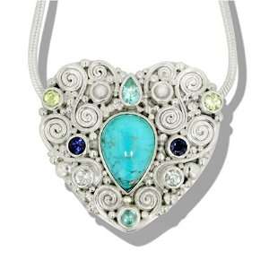 Sterling Silver, Turquoise and Multi Gemstone Heart Pendant by Sajen 