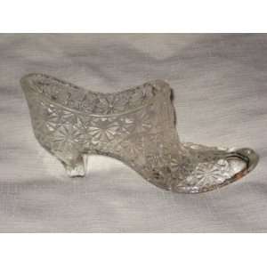  Vintage Fenton Clear Glass Daisy & Button Bows Glass Shoe 