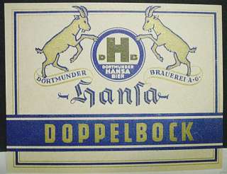 Vintage Hansa Doppelbock Label   Dortmund, Germany  