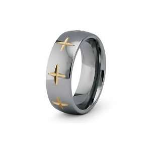 Tungsten Carbide Ring w/ Gold Cross Design (Size 8) Available Size 8