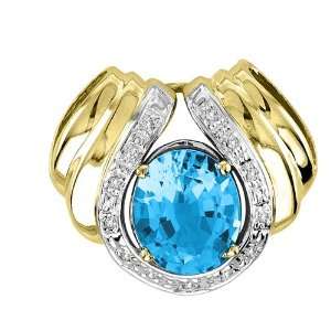    Blue Topaz & Diamond Slider Pendant 14K Yellow Gold Jewelry