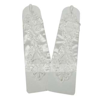   Embroidery Lace Wedding Pearl Beaded Fingerless Bridal Gloves  