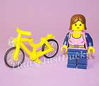 Lego Minifig Girl and YELLOW Bicycle bike Rare HTF People Lego Mini 