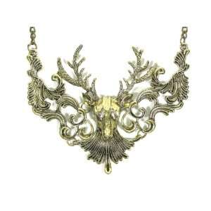 Stag Crest Necklace Deer Elk Antlers Taxidermy Pendant Antique Bib 