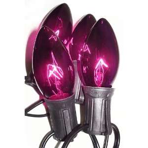  Set Of 25 Purple C9 Halloween Lights 25   Black Wire 