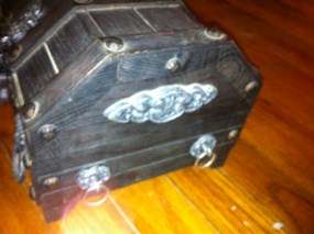   Wood Wooden Pirate Gothic Treasure Box Chest Jewelry Lion Head  