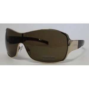Kenneth Cole Reaction Metal Shiny Gold Shield Sunglass, Solid Brown 