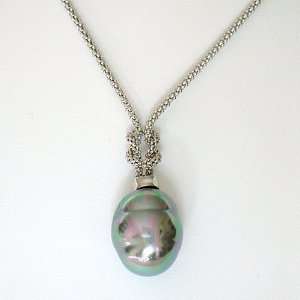   Grey Baroque Pearl Pendant on Love Knot Box Chain Majorica Jewelry