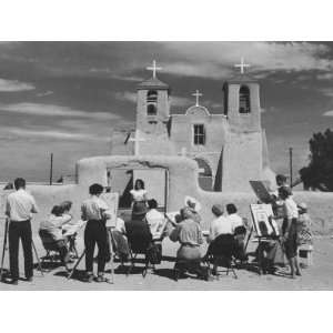 People Sketching Outside Ranchos de Taos Mission Church Photographic 