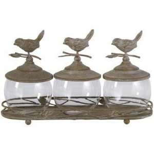  Set of 4 Avalon Bird and Twig Lidded Canisters with Tray 
