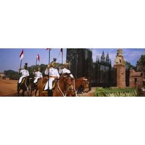  Army Soldiers Holding Flags and Riding on Horses 