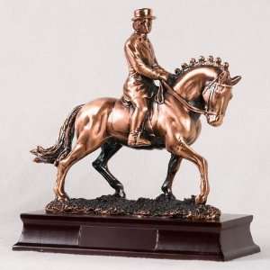  9.5 inch Copper Horse Trotting With Rider Holding Reins 