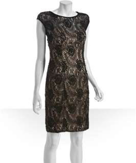 Sue Wong black beaded lace sheath dress