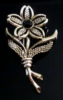 1967 Sarah Coventry BLACK BEAUTY Flower Brooch Pin  