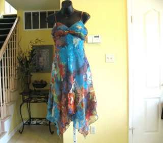 Sue Wong Colorful Silk Dress French Theme Kerchief Hem 6  