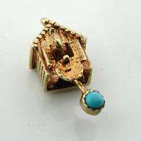 14K gold Coo Coo Cuckoo Clock Vintage Movable 3D Jeweled Charm  