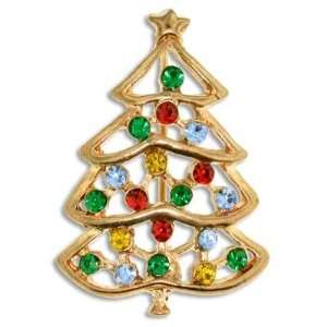  Gold Christmas Tree Pin with Rhinestones Jewelry