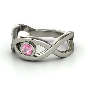  Double Helix Ring, Round Pink Tourmaline Sterling Silver Ring Jewelry