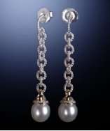 David Yurman pearl and diamond twisted chain link drop earrings style 