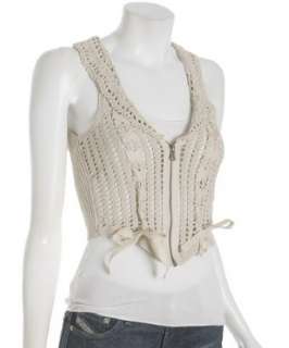 Nanette Lepore cream rib knit Dexter crocheted detail vest   