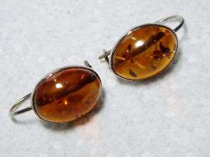 Vintage Baltic Amber & Sterling Silver Pierced Earrings  