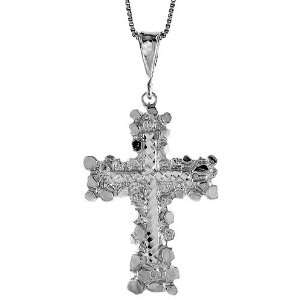 925 Sterling Silver Large Nugget Cross Pendant (w/ 18 Silver Chain 