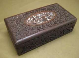 Vintage Carved Solid Wooden Trinket / Cigar Box Inlaid  