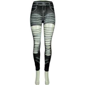    Ripped Stretch Jean Style Leggings, One Size 