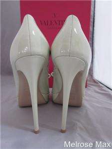 Valentino Garavani Couture Open Peep Toe Bow Pumps Sand Mint Patent 