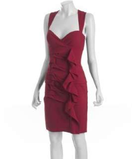 Nicole Miller cherry matte silk side ruffle dress   