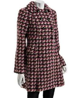 Tibi pink plaid wool knit double breasted coat  