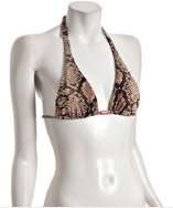 Vix Swimwear brown python print Laura long triangle halter bikini 