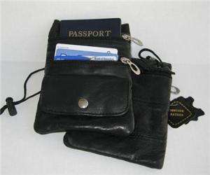 TWO PASSPORT Leather ID Holder Neck Pouch Wallet TRAVEL  
