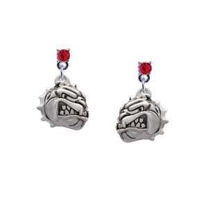  Small Bulldog   Mascot Red Swarovski Post Charm Earrings 