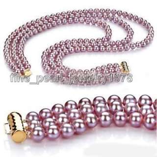 Wonderful 7 8MM purple pearl necklaces&bracelets 14K  