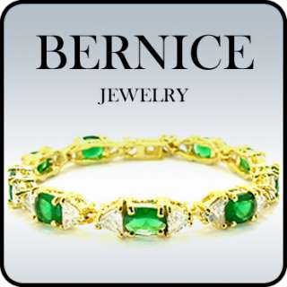 PERSONALIZED JEWELRY GREEN EMERALD YELLOW GOLD PLATED GP BRACELET HAND 
