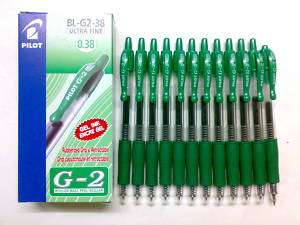 12 Pcs Pilot G 2 0.38 ultra fine Roller Gel Pen (green)  
