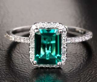56ct Emerald & Diamond 14K White Gold Engagement Ring  
