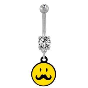  Mini Yellow Smiley Face with Mustache Belly Ring   14G, 3 