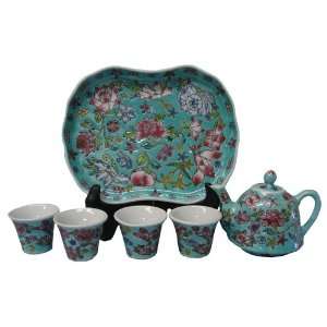  Chinese miniature tea set   4 teacups, teapot, and tray 